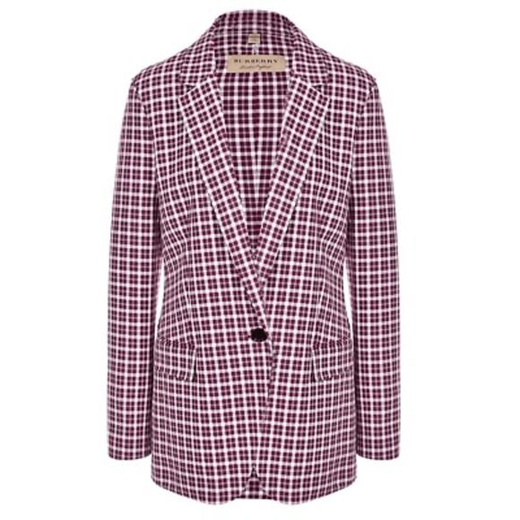$1,450 BURBERRY NWT Purple Burgundy & White Plaid Blazer Jacket Coat – Size 10 - Picture 15 of 16